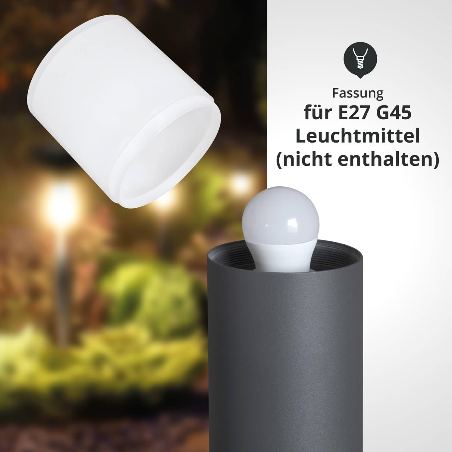 LED Universum - Wegeleuchte 80cm Rund Anthrazit mit Bewegungsmelder aus Aluguss Außenleuchte witterungsbeständig für LED Leuchtmittel E27 Gartenleuchte IP44