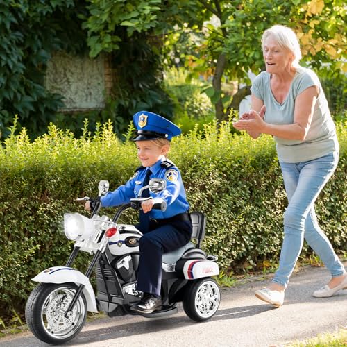 Image of Costzon 6V Ride on Chopper Kids Motorcycle w /Horn, Headlight(Police White) | Battery Powered, 3-Wheel Stable Ride on Toys, Electric Toddler Motorcycle for Kids, Gift for Boys Girls