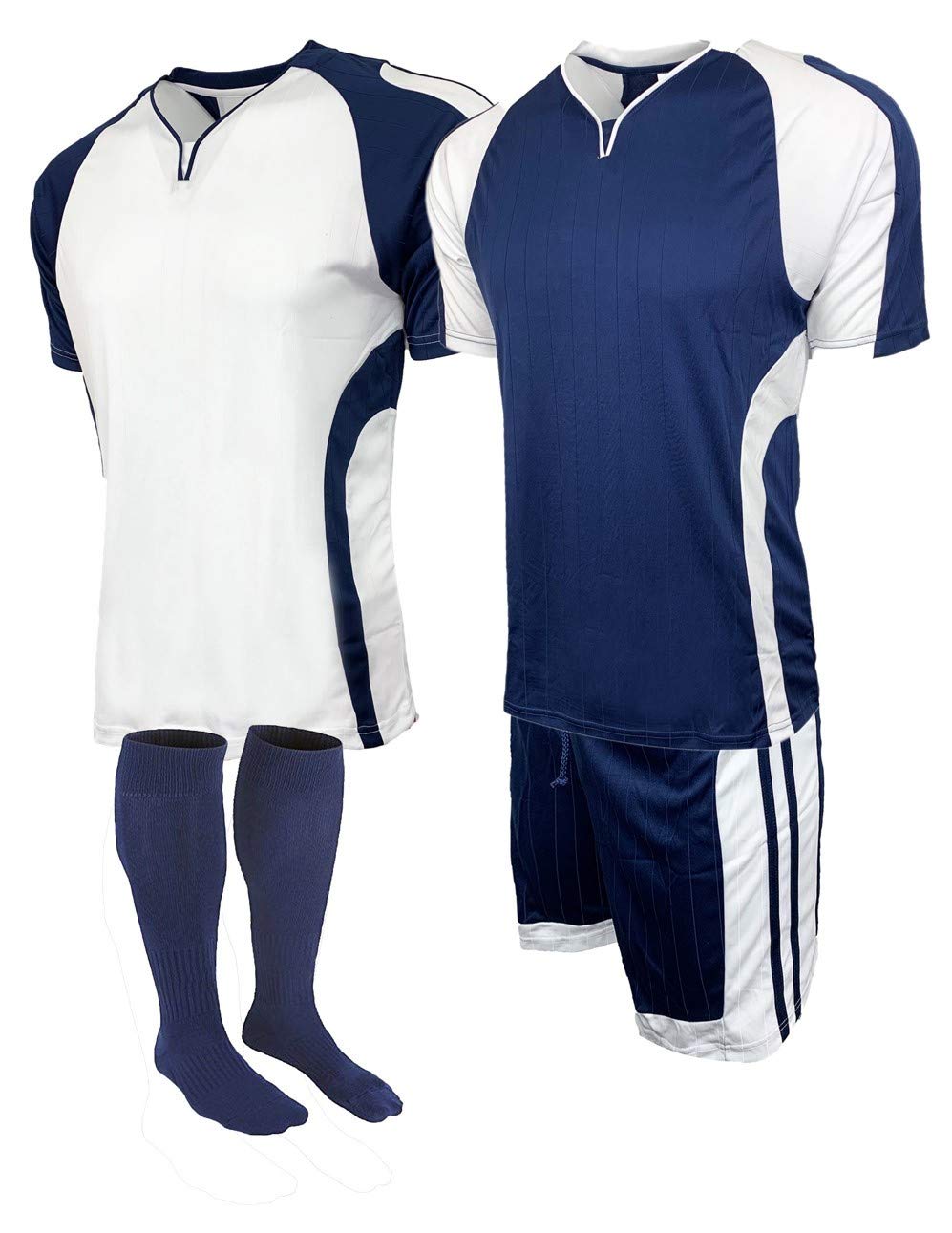 Soccer Jerseys, Short and Pair of Socks, 4pcs Set (Two Jerseys, One Short and One Pair of Socks) (Large) Navy