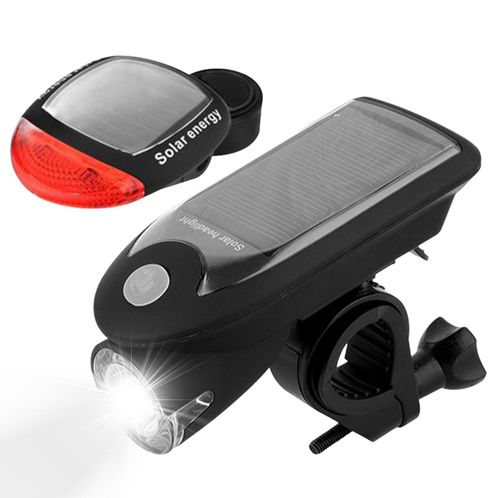Faro Anteriore Per Bici LED Ricaricabile - Solare E USB Type-C - Impermeabile, 141mm, Nero