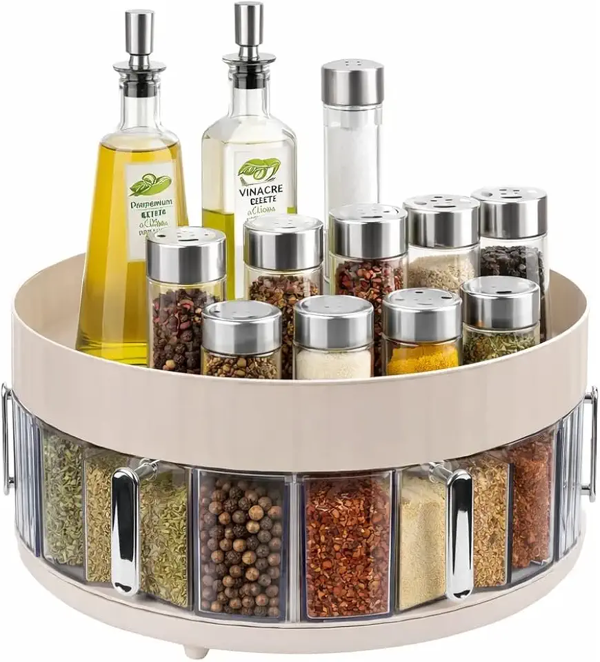 Porta Temperos Giratório Vicxis 6 Gavetas Acrílico Organizador de Condimentos Cozinha Compacto Para Bancada e Armário Design Moderno