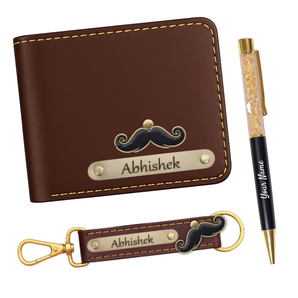 Personalized Wallet Keychain Pen Combo for Men – Customized Name Engraved Leather Wallet with Keychain & Metal Pen Gift Set-image-47
