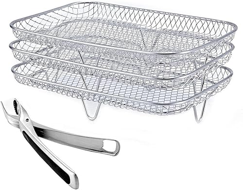 Miniatura 7 de Estante para freidora de aire de 3 niveles compatible con Ninja DZ201, estante deshidratador apilable multicapa de acero inoxidable 304, estante