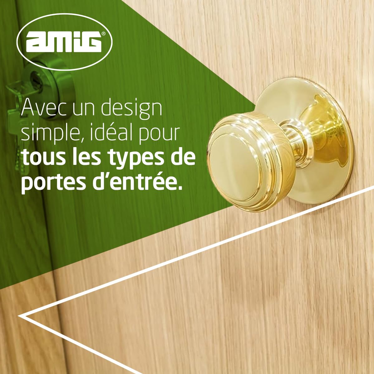 Amig - Modèle 12 Bouton de portes d’entrée extérieures en laiton poli | Diamètre poignée 70 mm Hauteur 68,5 mm | Facile à installer - Écrou de fixation inclus
