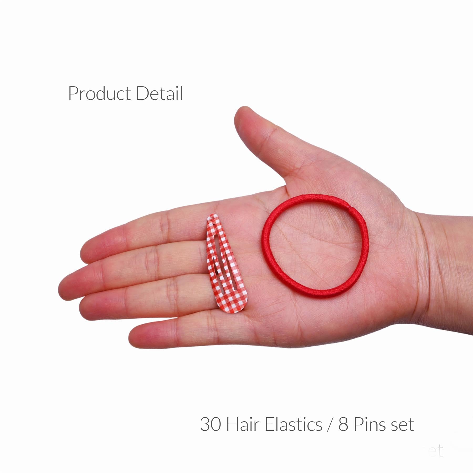 Basic Sense 38pcs Gingham Check Hair Accessories Set - Keep Her School Look Neat & Stylish (Snap Clips & Elastics), Red - Image 2