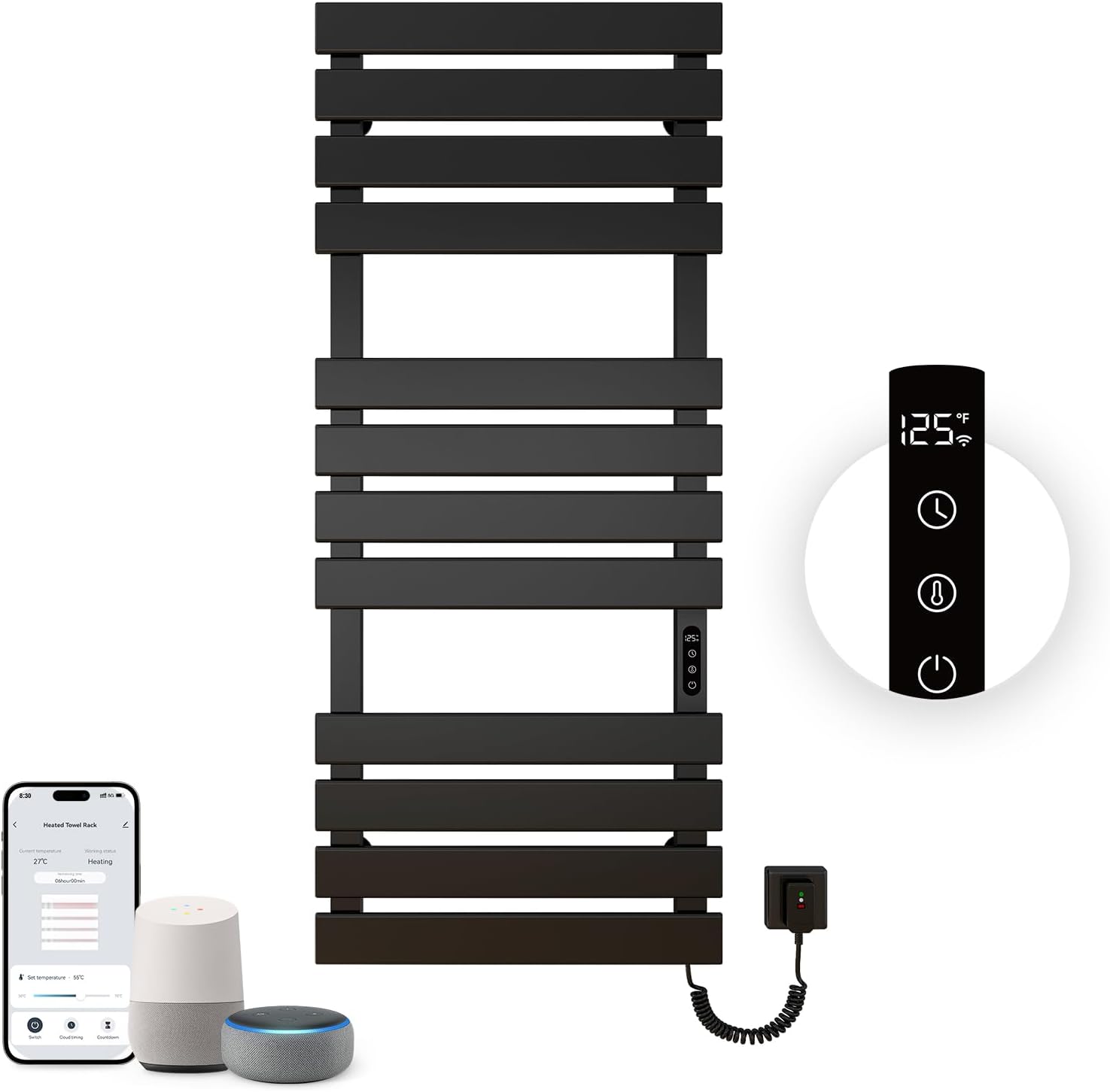 Black 51x22 Inch WiFi Wall Mounted Electric Towel Warmer
