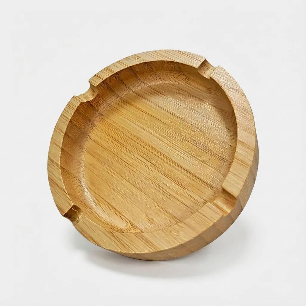 Round Bamboo Ashtray with Cigarette Rests | Lightweight and Heat-Resistant | Eco-Friendly Smoking Accessory | Elegant and Easy to Clean-image-1