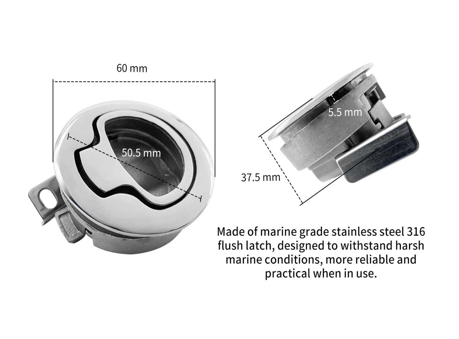 62mm 2 "Barca Turning Lock In Acciaio Inox 316 Marine Hatch Latch Maniglia di Sollevamento Flush Pull Locker Accessori for Barche Hardware