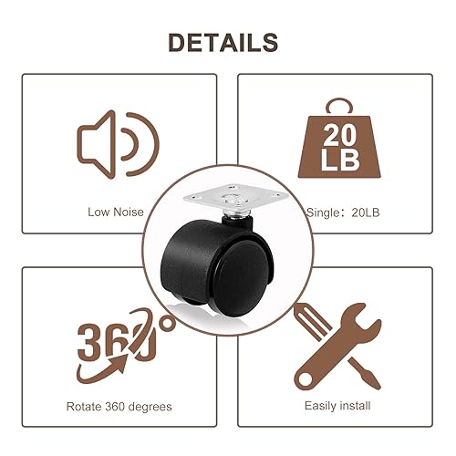 Miniatura 7 de Cofufu 8 ruedas de placa pastable de 1 pulgada, ruedas giratorias autoadhesivas, rueda universal de rotación de 360, ruedas adhesivas para