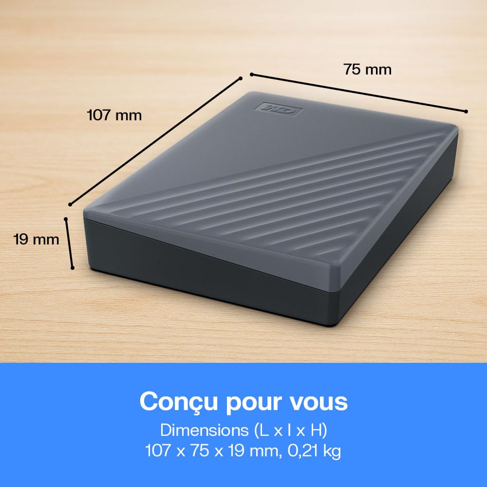 WD 5To My Passport Disque Dur Externe Portable, Fonctionne avec appareils USB-C et USB-A, Sauvegarde et protection par mot de passe, USB 3.2 Gen 1,