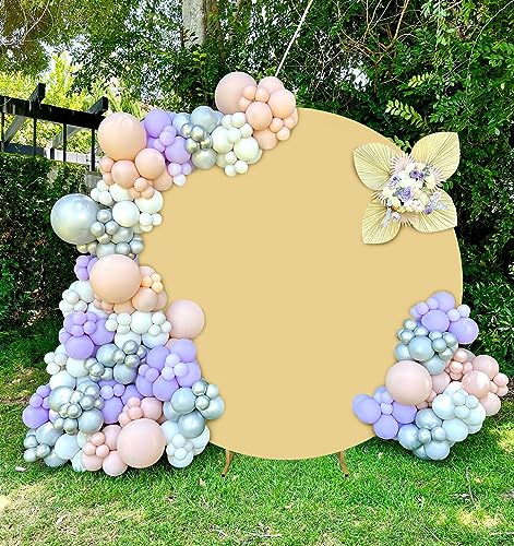 Image of Khaki Round Backdrop Cover 7.2ft Khaki Circle Birthday Photo Balloon Arch Photography Background for Party Baby Shower Wedding Decor