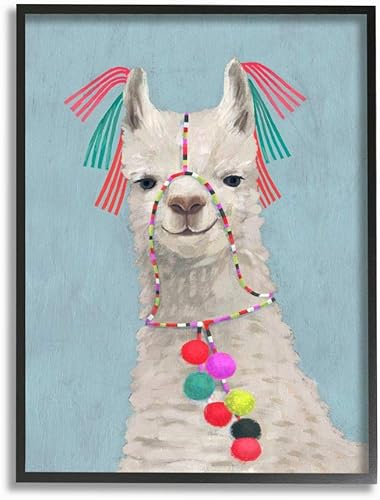 Stupell Industries Arte de pared enmarcado con diseño de llama adornado con borlas y pompones, color negro, 16 x 20 pulgadas, diseño de la artista