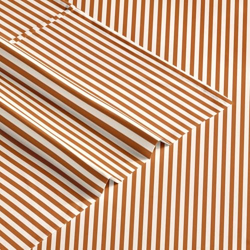 Image of Wake In Cloud - Striped Bed Sheets, 4-Piece Sheet Set, Ticking Vertical Pin Stripe Modern Farmhouse Pattern Printed Bedding, Deep Pocket, Burnt Orange, Full Size