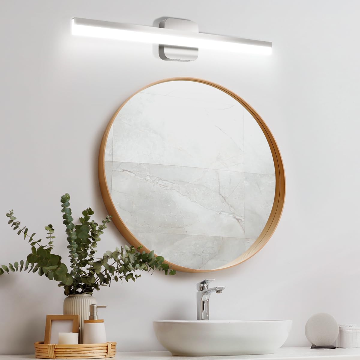 Yarra-Decor 24-inch LED Bathroom Vanity Light Bar,Vanity Lighting Fixtures for Mirror Illumination,Indoor Daylight White Wall Light 6000K (Nickel)