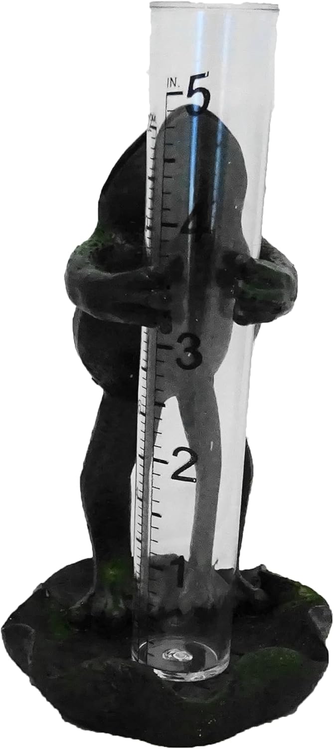 The Crabby Nook Small Rain Gauge Outdoor Garden Decor Guage for Deck or Yard Rain Water Catcher Gages Outdoors (Frog)
