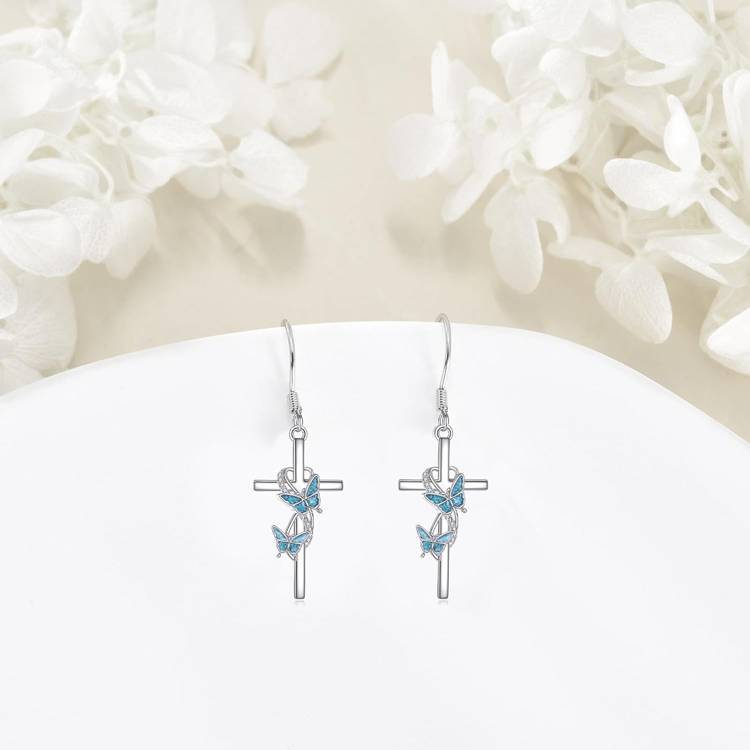 ONEFINITY Cross Earrings 925 Sterling Silver Dragonfly/Butterfly/Hummingbird Dangle Earrings Animal Jewelry Gifts For Women - Image 3