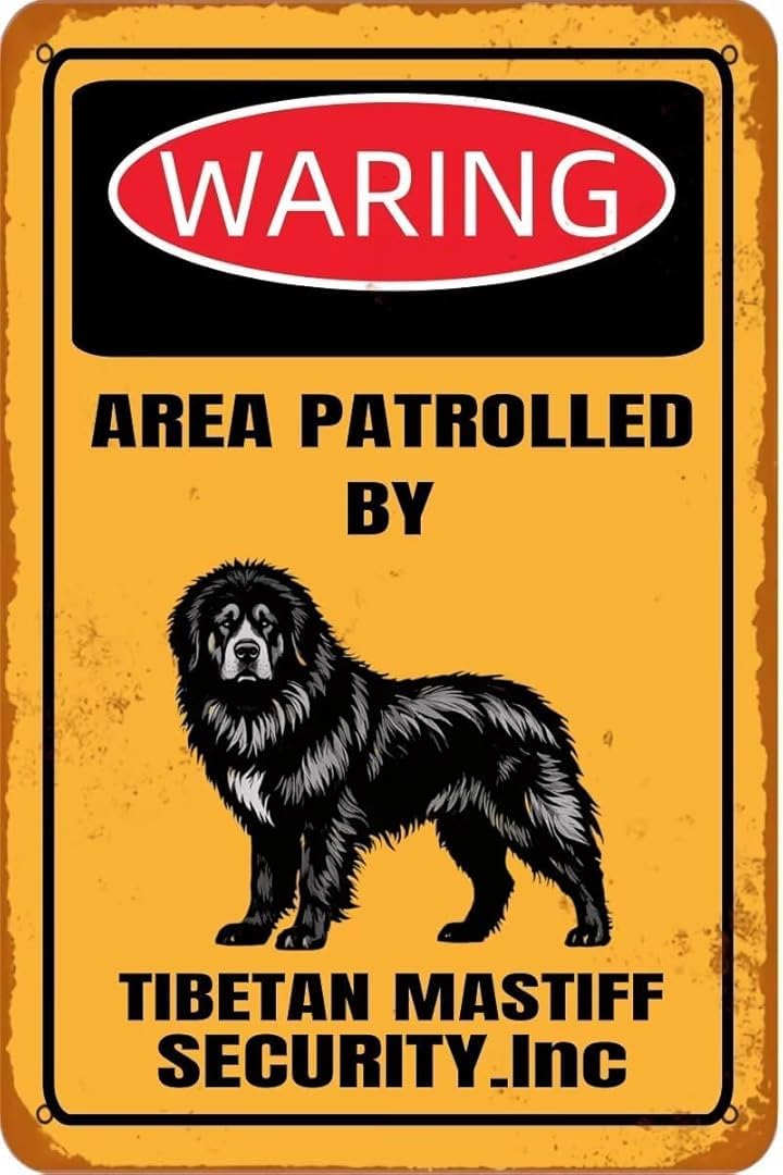 Waring Area Patrolled By Tibetan Mastiff Security inc Retro Funny Novelty Art Backyard Funny Wall Décor Poster Cafe Plaque Tin Sign 8x12 Inch