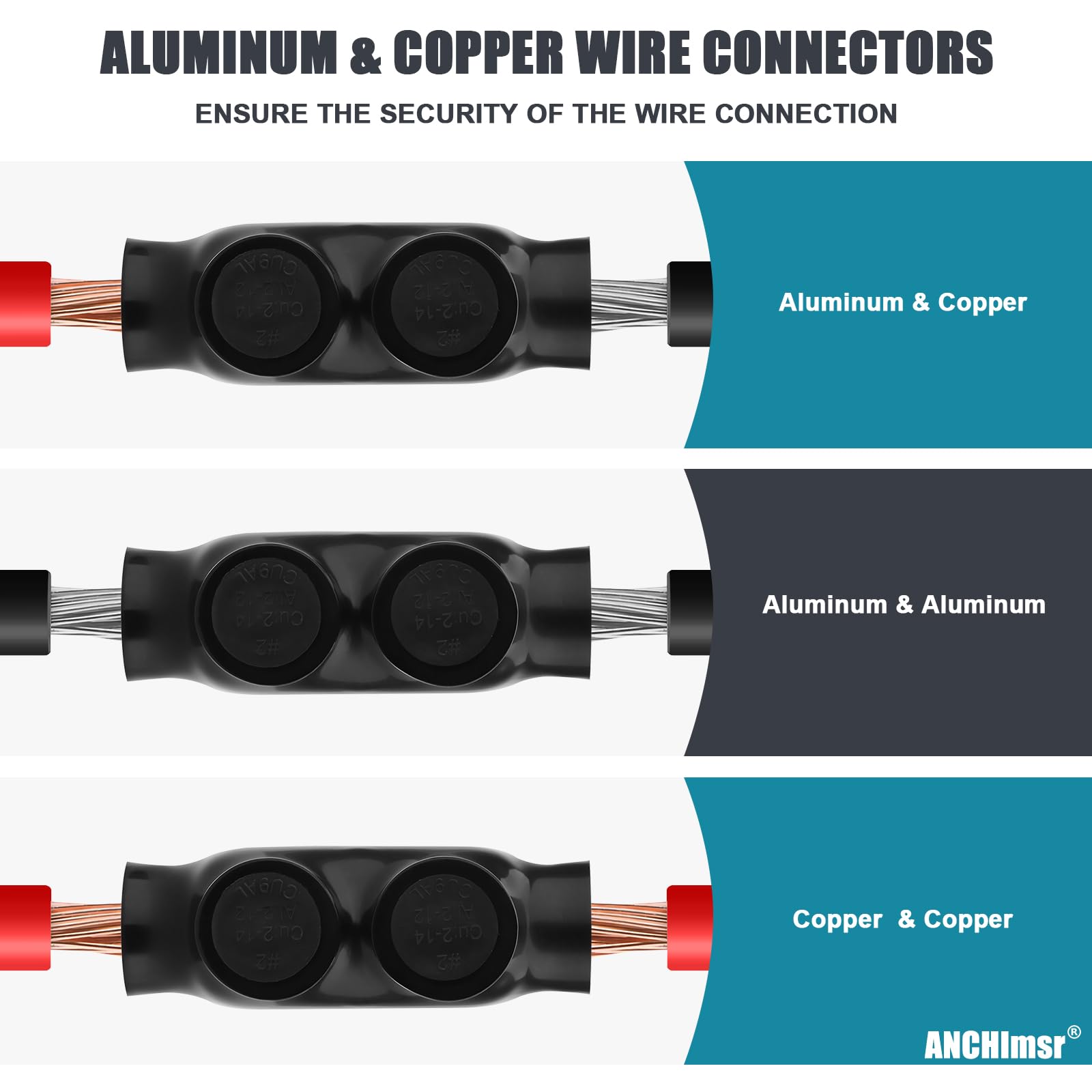 Conector de empalme aislado, 2-14 AWG, conectores de alambre de aluminio a cobre, empalmadores de cable de entrada en línea, conectores de cable hexagonales ranurados de 5/32 pulgadas (paquete de 5)