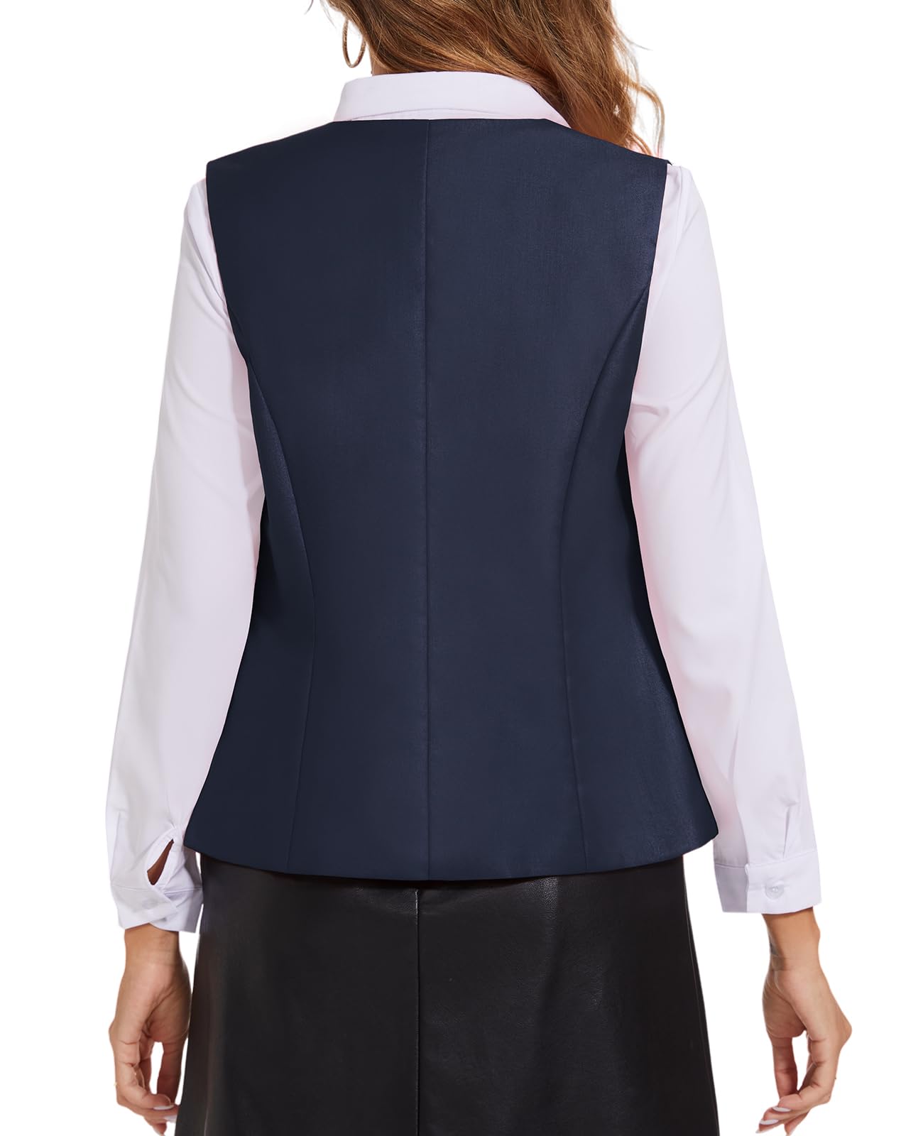 Chaleco para mujer, totalmente forrado, cuello en V, botones, formal, ajustado, elegante, con bolsillos