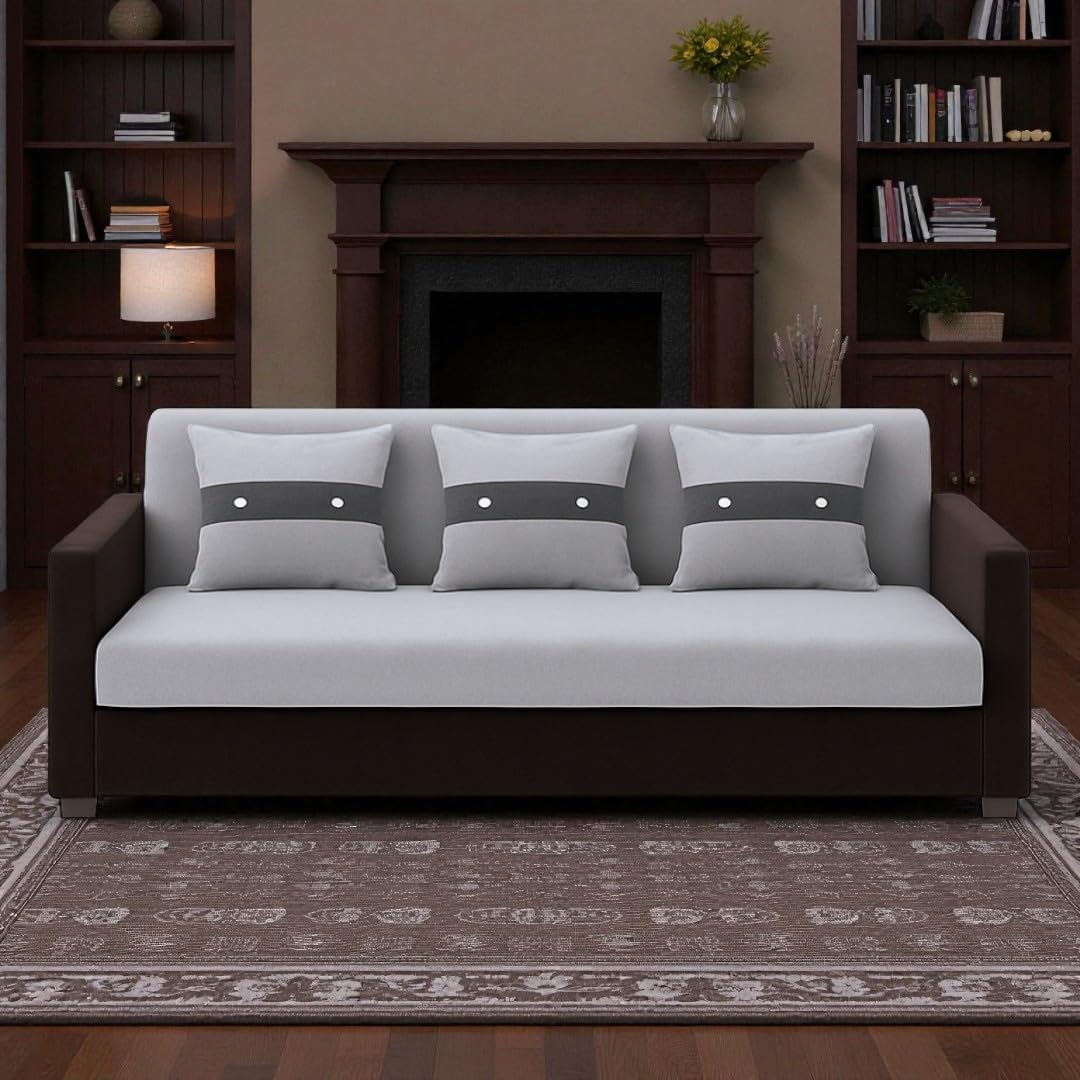 FURNY Lifestyle 3 Seater Fabric Sofa Set (Light Grey-Black) Velvet Finish | Durable Comfort | Ideal for Living Room FURNY Lifestyle 3 Seater Fabric Sofa Set (Light Grey-Black) Velvet Finish | Durable Comfort | Ideal for Living Room