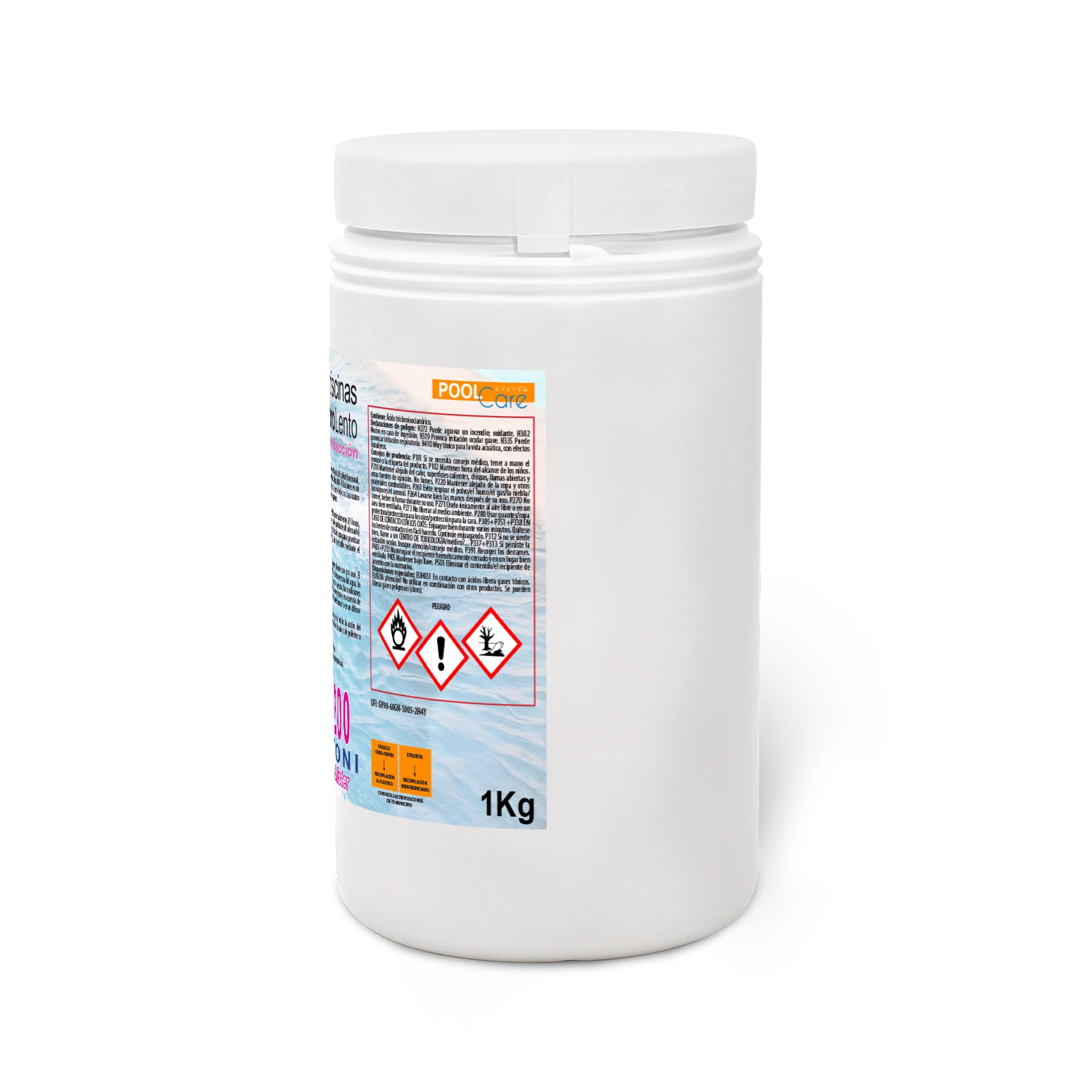 Pool Care CHLOR 200 4 Azioni, Multiazione in Pastiglie da 200gr - (1+1) 2Kg | Cloro Multifunzione, Attivo al 90%, a Lenta Dissoluzione, per Piscina e Spa Idromassaggio