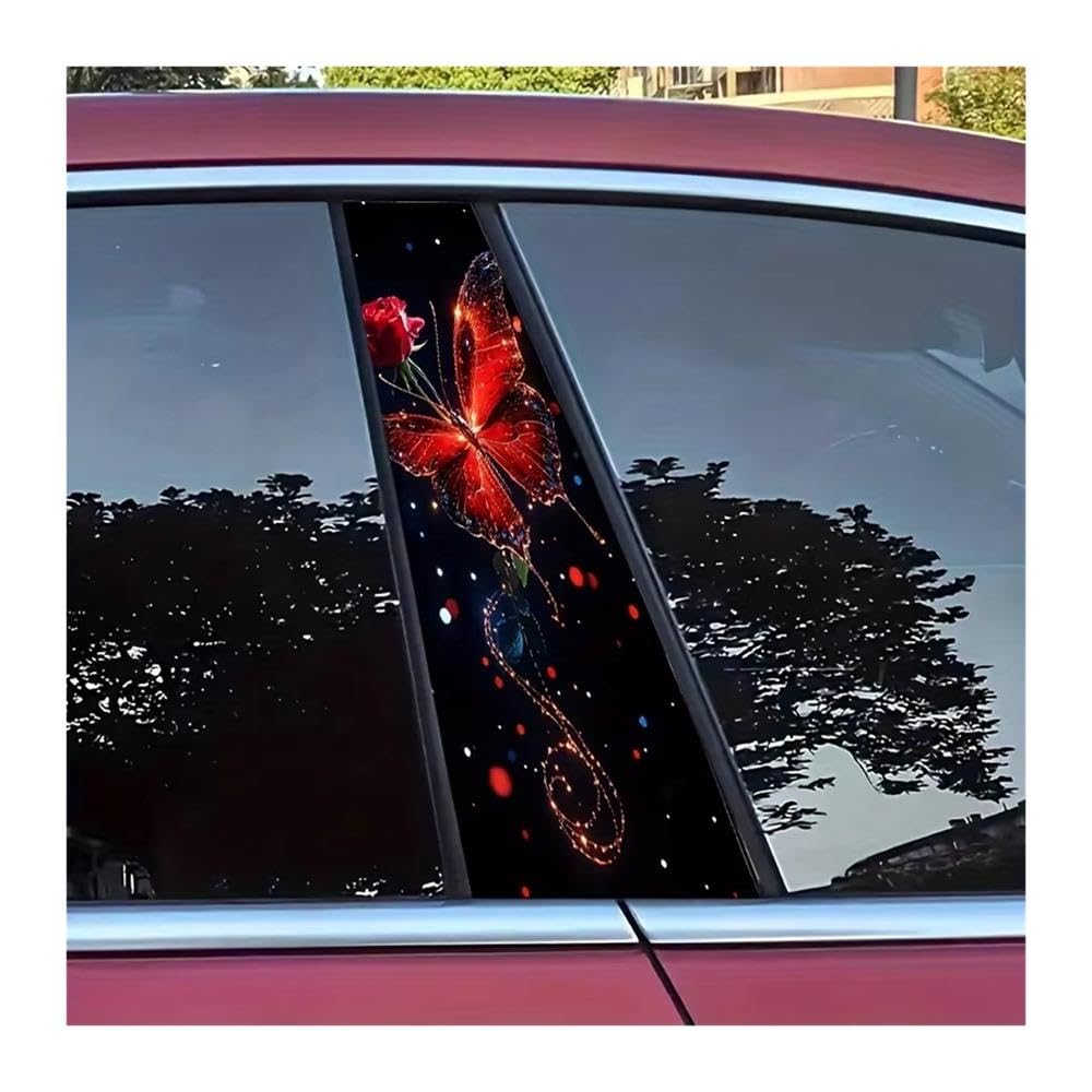Bertdcx One Color Butterfly And Rose Car Sticker Pair Vinyl Self Adhesive And Waterproof Auto Parts