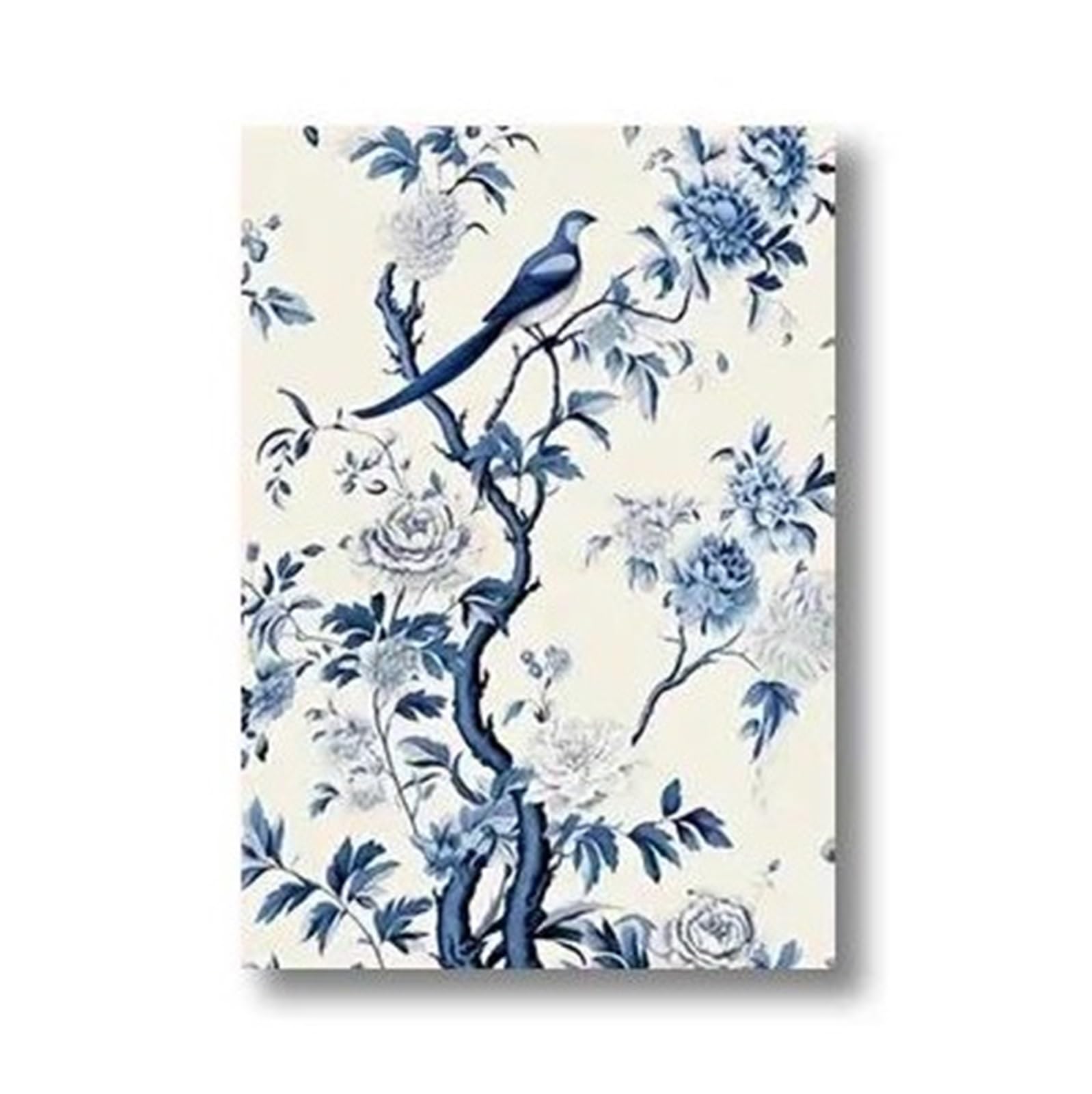 Impression sur toile XENITE 50x70cm avec oiseaux floraux bleus et blancs pour mur de maison