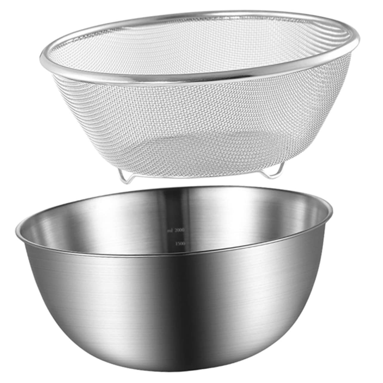 Cesta Colador de Acero Inoxidable 2 Piezas para Lavar Arroz y Frutas, Recipiente de Drenaje Estable y Antideslizante para Cocina