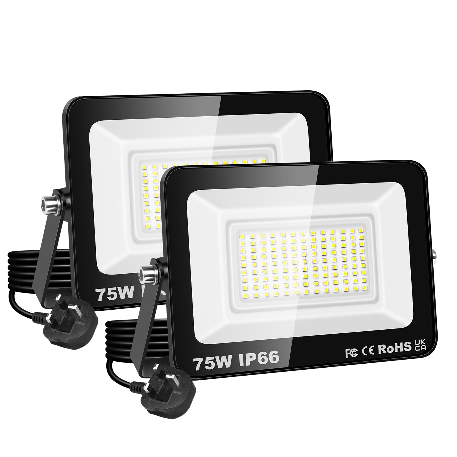 PICAA 75W LED Flood Light, IP66 Waterproof Super Bright 7500LM Security Light