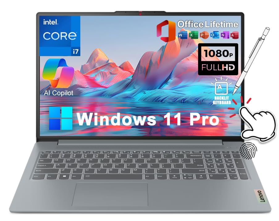 Lenovo IdeaPad Slim 3i Copilot AI Business Laptop, Lifetime MS Office, 15.6" FHD Touchscreen, Intel 10-Core i7-1355U, 16GB DDR5 RAM, 1TB SSD, Backlit KB FP Reader, Wi-Fi 6, Windows 11 Pro, w/Accessory