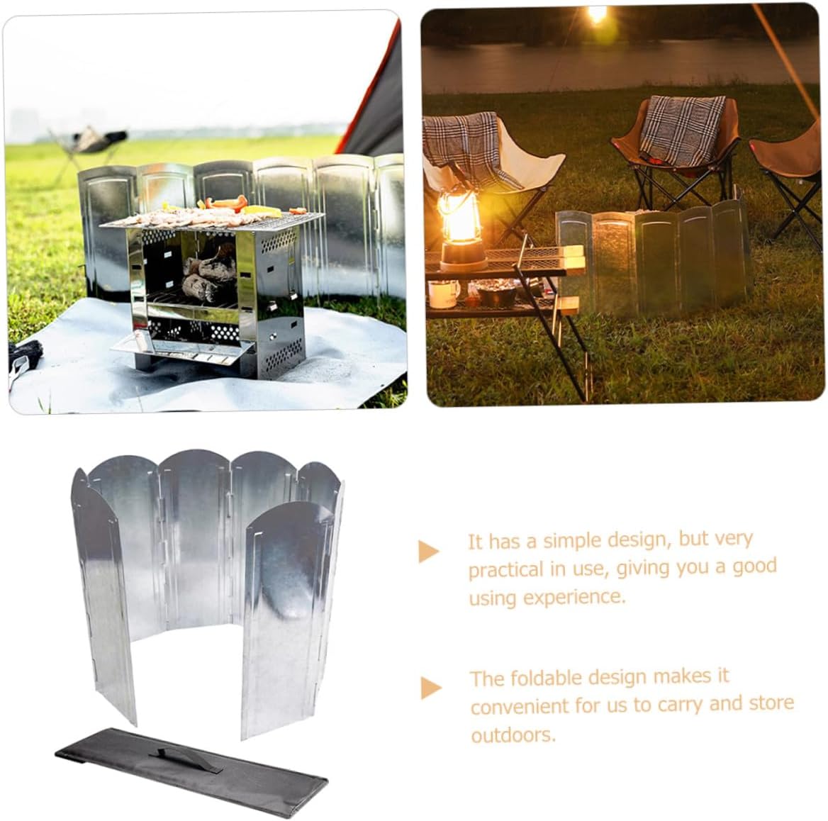 Foldable Camping Stove Windshield Windproof Grill Windscreen with Carry Bag Portable Outdoor BBQ Wind Blocker for Hiking Picnic Backpacking