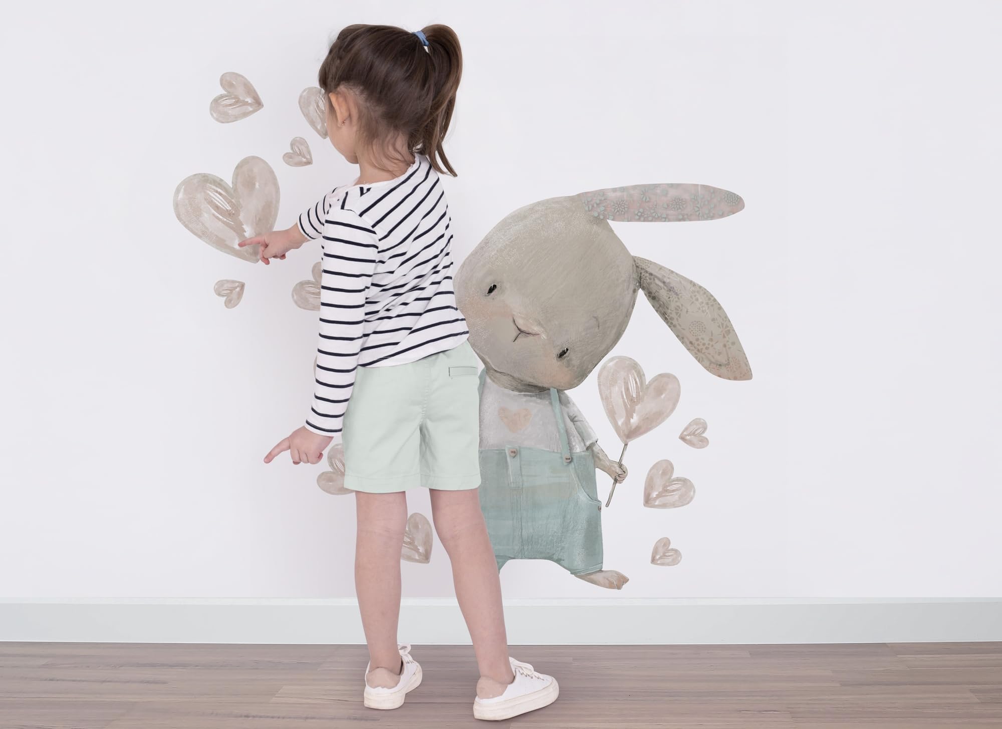 Adhesivo decorativo para pared para habitación infantil, niño y niña, decoración de pared para habitación de niños, imágenes infantiles con conejito (conejo pastel, L)