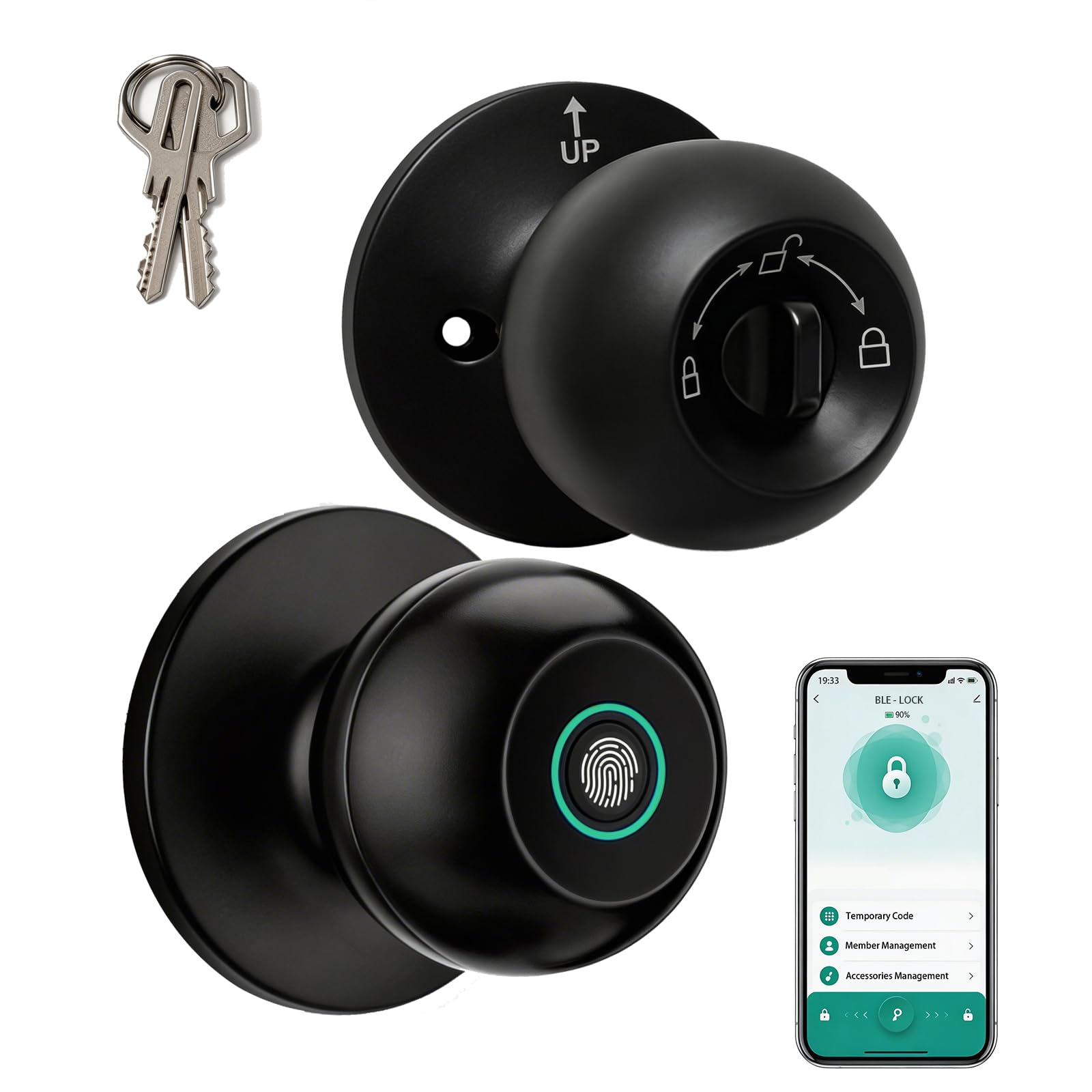 Smart Fingerprint Door Knob - App Control & Key Access -2