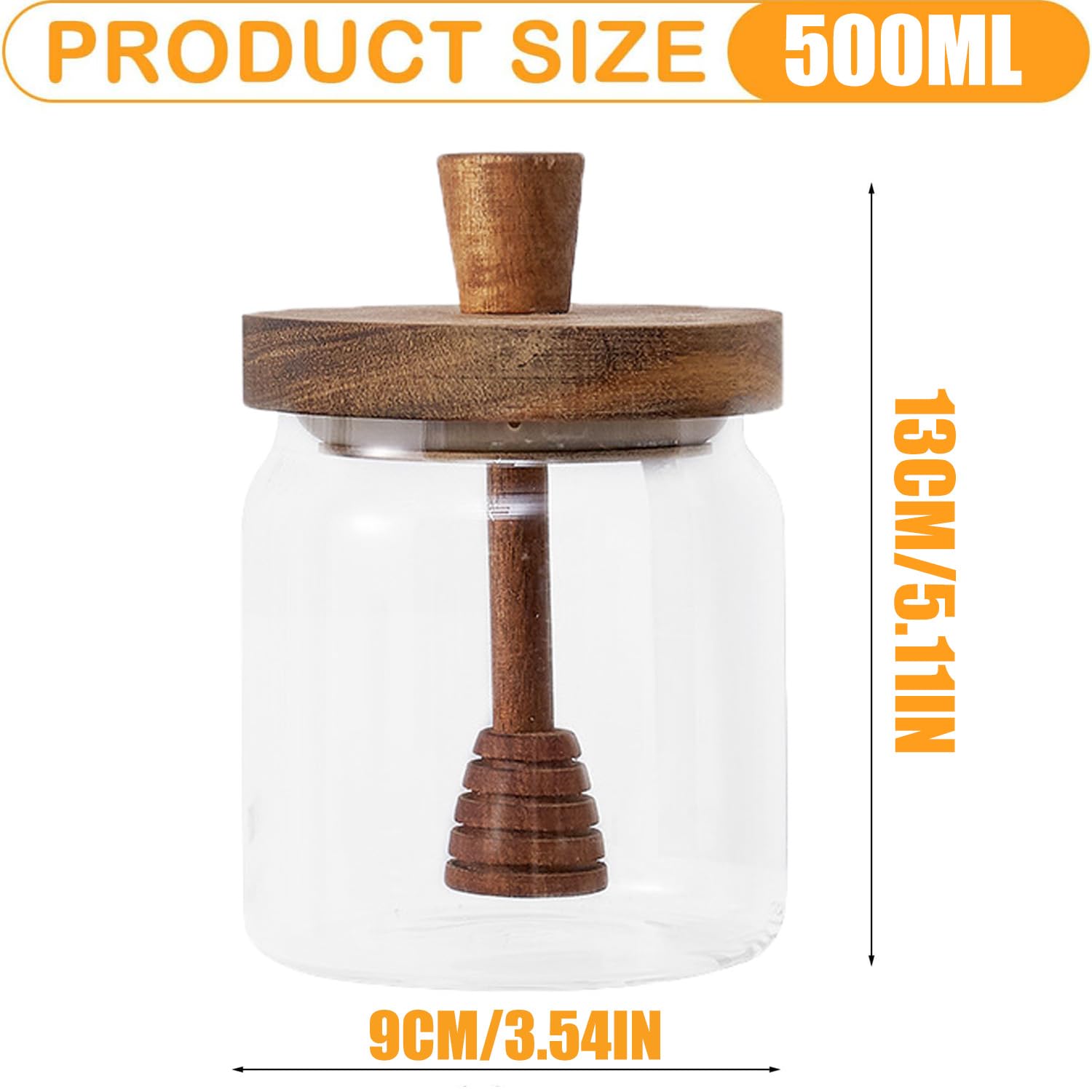 Dosatore Miele, Vasetti Miele, Porta Miele Vetro, Barattolo Di Vetro Per Miele, Dispenser Per Miele, Con Cucchiaio Di Legno e Coperchio, Utilizzato Per l'Erogazione Del Miele, Facile Da Pulire