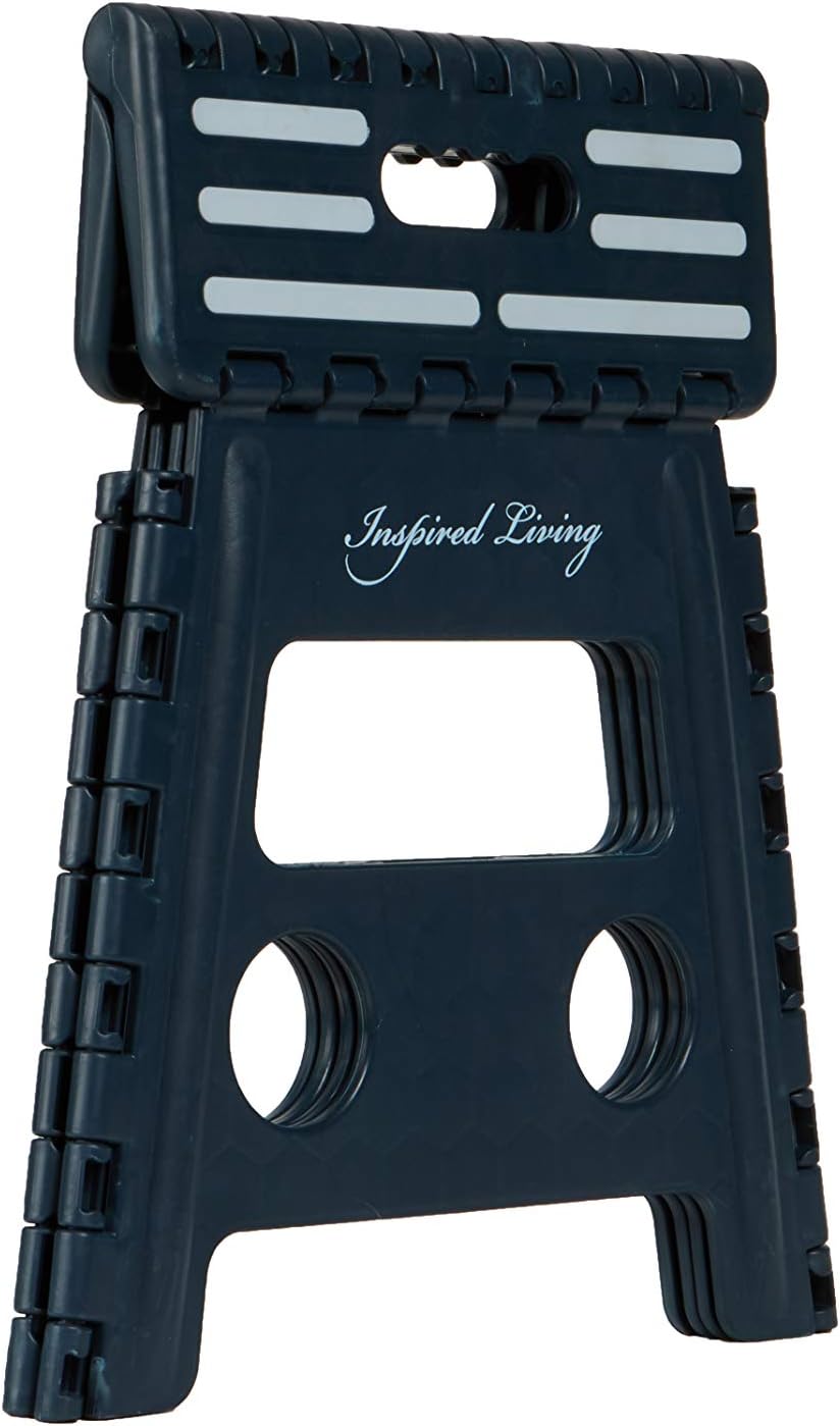 ULTRA-SLIM STEP STOOL - HEAVY DUTY: Folds 2" Wide in Navy Blue; by Vanderbilt Home