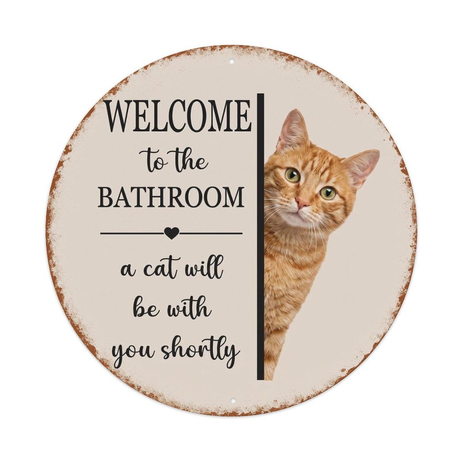 Vintage WELCOME To The BATHROOM Tabby Cat Metal Tin Sign
