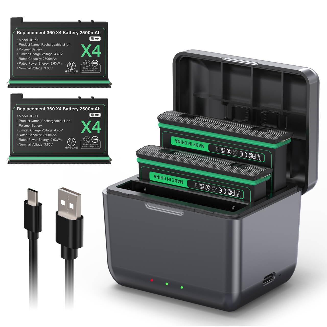 Adicop Battery Compatible with Insta 360 ONE X4, 2PCS 2500mAh Battery with Charger Accessories Compatible with Insta 360X4 Camera