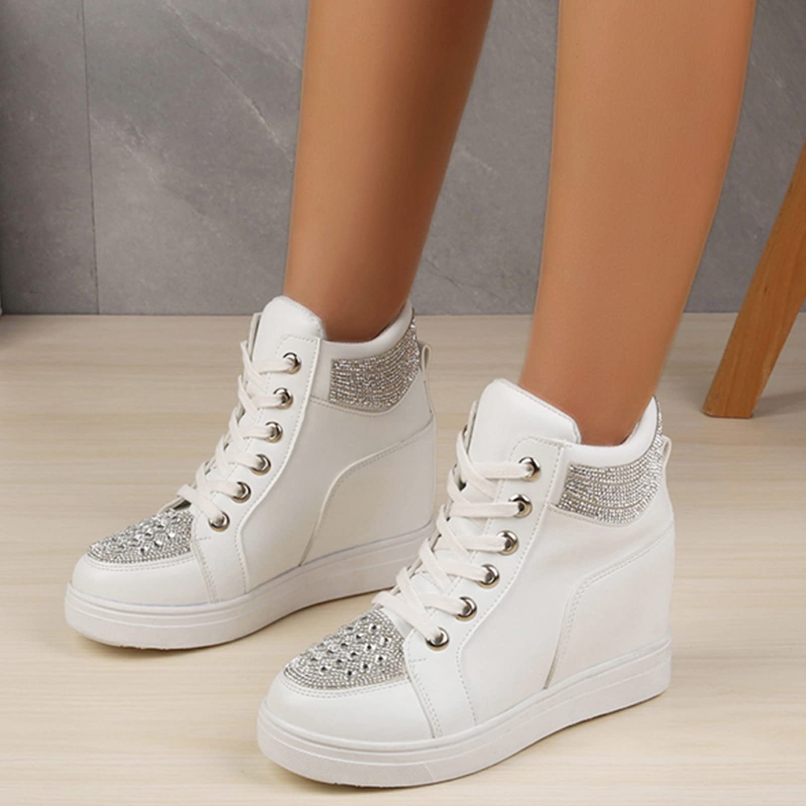 1 Classe Sneakers Interne Moda Scarpe da Ginnastica da Donna con Lacci e Strass di Colore Scarpe da Pioggia Tacco