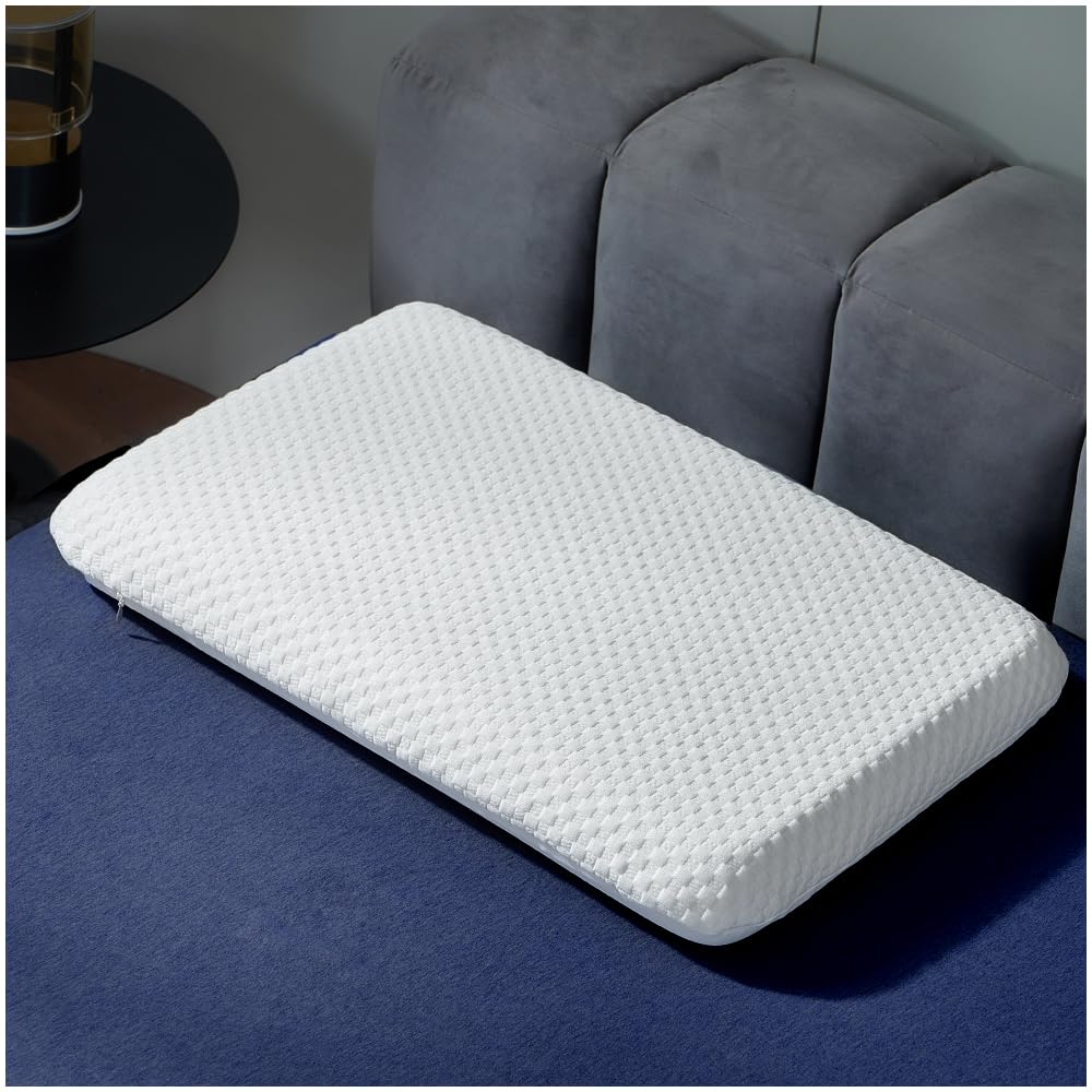 Ultra Thin Memory Foam Pillow for Stomach Sleepers - 2 25 Inch Low Profile Flat Pillows for Sleeping