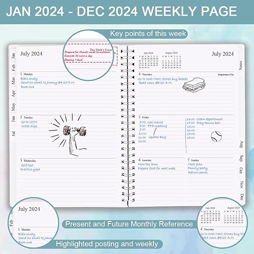 Miniatura 3 de Agenda 2024  Agenda semanal y mensual desde enero de 2024 a diciembre de 2024, 7 x 10 pulgadas, 12 pestañas mensuales, páginas de notas, bolsillo