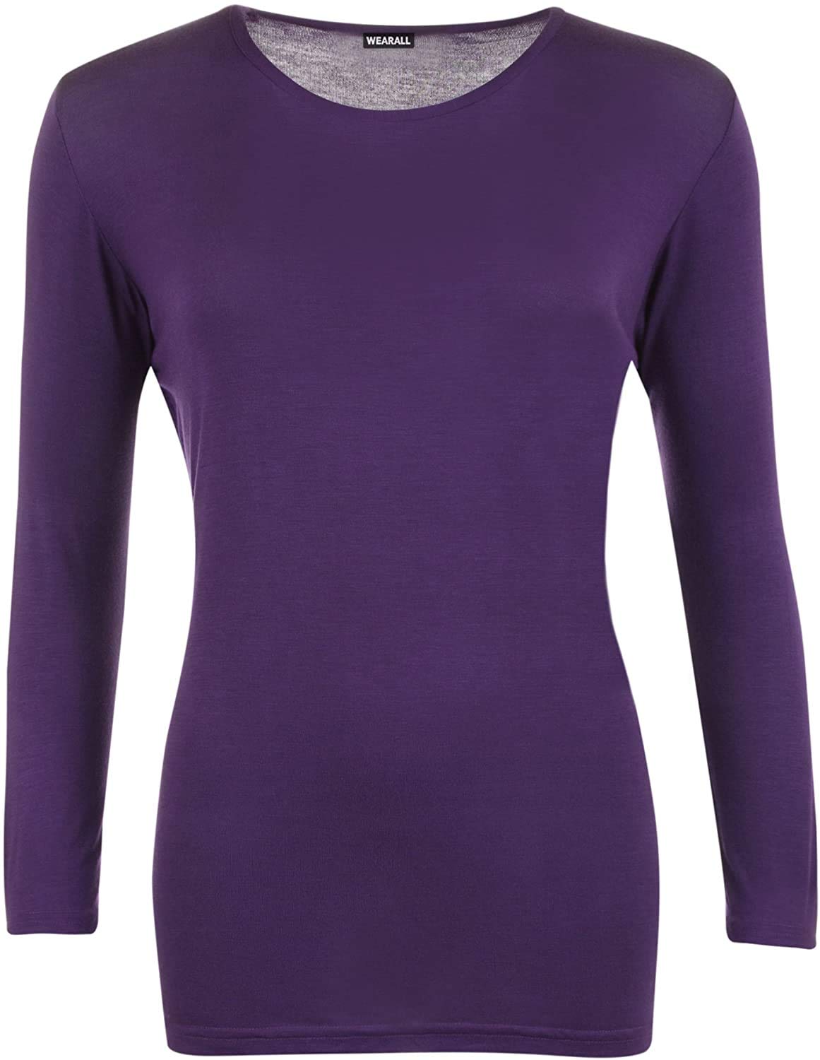 GirlzWalk Women's Plain Long Sleeve T-Shirt Basic Casual Plain Stretch Top Plus Size (Purple, X-Large = UK 16-18)