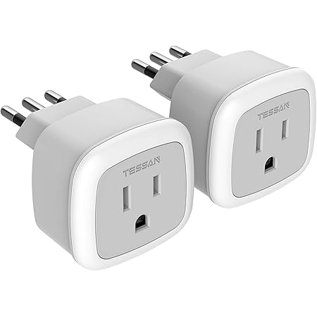 Italy Power Adapter,TESSAN Type L Italian Travel Outlet Electrical Adapter,Europe Plug Adaptor for USA to Italy Chile Uruguay(2 Pack)