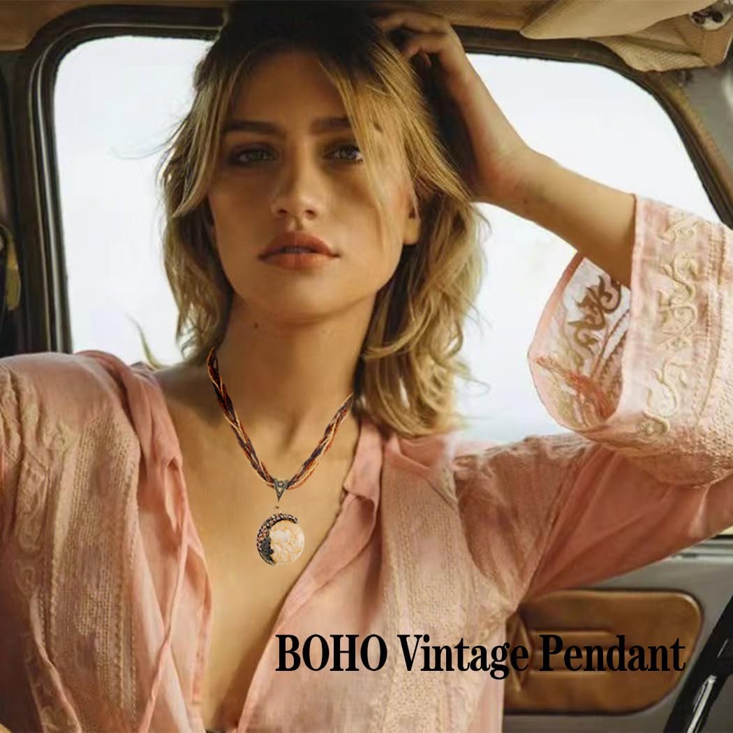 Boho Stone Pendant Necklace Tribal Choker Necklaces Fashion Beaded Jewelry for Women - Image 4