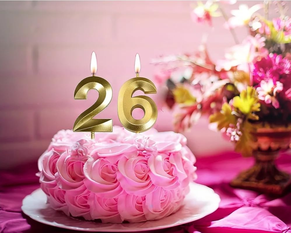 Image of Number Candles 3 inch for Birthday, Wedding Anniversary, Theme Party Cake Decoration Gold (Numeber 26 or 62)