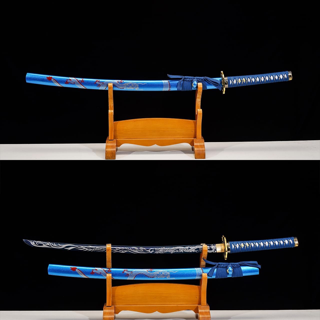 Kamaiwo-1045/1060 Handmade Hand Forged Authentic，Japanese Katana are a Unique Gift for Men - Full Tang High Carbon Steel Makes a Memorable for Martial Arts Collectors,Blue