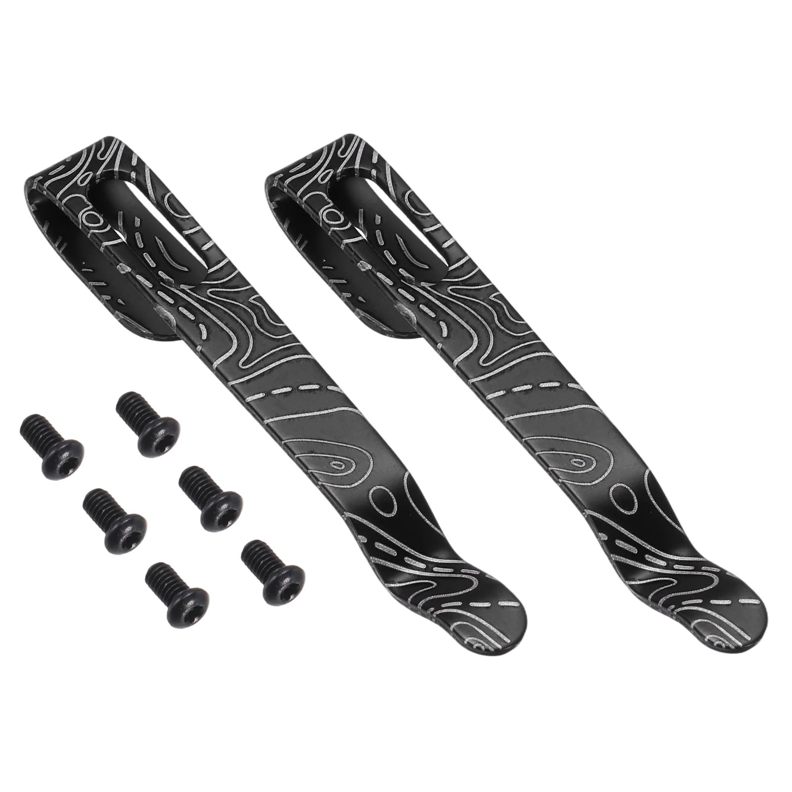 sourcing map 2Set Deep Carry Pocket Clip 2.01"(51mm) Length 420 Stainless Steel Blackening Universal Folding Knife Pocket Back Clip with Screws for Knife Replacement Part, Black White Stripes