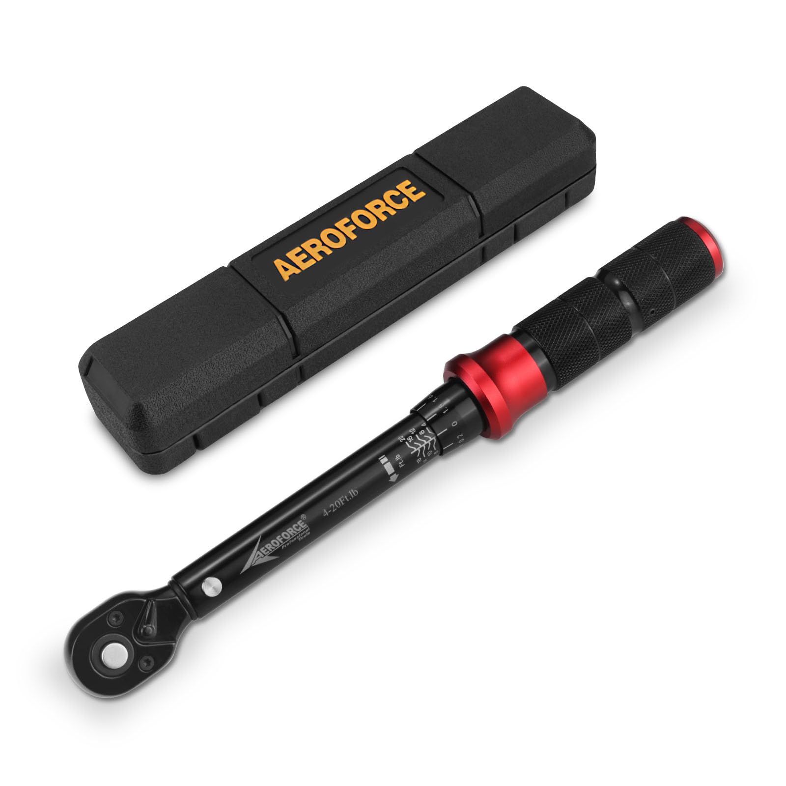 AEROFORCE 1/4-Inch Drive Click Torque Wrench (4-20 lb.ft / 5.4-27.2 Nm),72 Tooth Dual Direction Reversible Ratchet with Dual Range Scales, Precision Calibrated for Bikes & DIY
