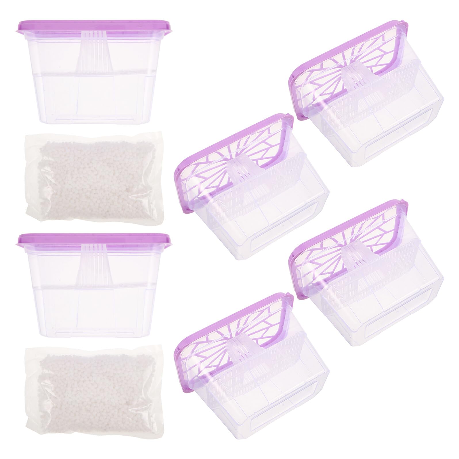 UKCOCO Caja Deshumidificadora Reutilizable para Armario con Soporte de Plástico 6 Unidades Cuadradas Color Púrpura sin Papel Incluye 2 Recargas de 200 G para Hogar y Armarios
