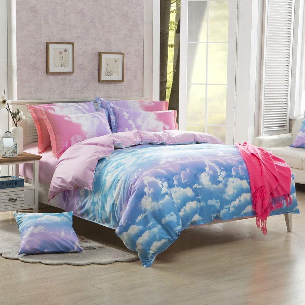 Loussiesd Cloud Sky Duvet Cover Set for Girls Rainbow Bedding Set Kids Comforter Cover Cute Lightweight Soft Pink and SkyBlue Bedroom Decor Lovely Teens Bedspread Cover Single Size Zipper - Image 2