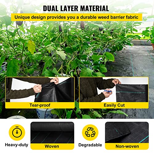 image for VEVOR Weed Fabric Barrier Heavy Duty, 4x300FT 5.8oz Weed Blocker Fabri
